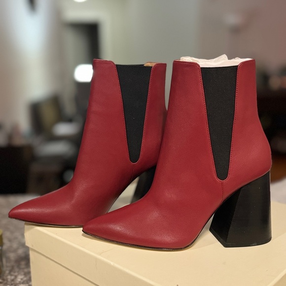 Joie Abrianna Ruby Red Leather Ankle Boots Block Heel Women’s Size 38.5 / 8 - Picture 3 of 8